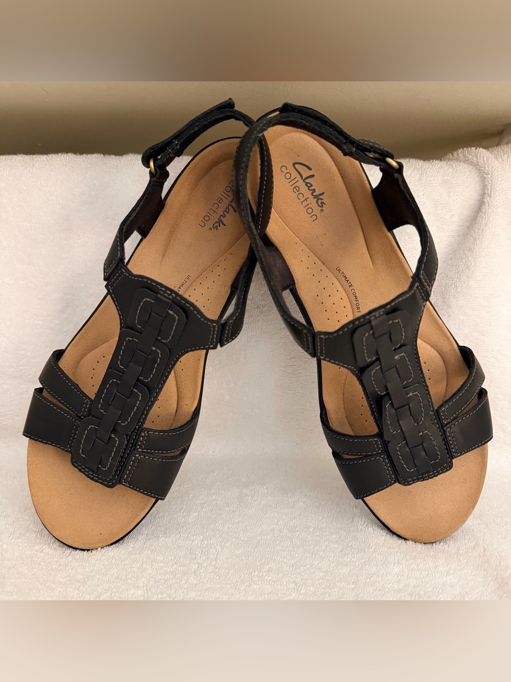 Clarks Laurieann Kay Black Leather Strappy Sandals Shoes Womens 12 Wide Comfort